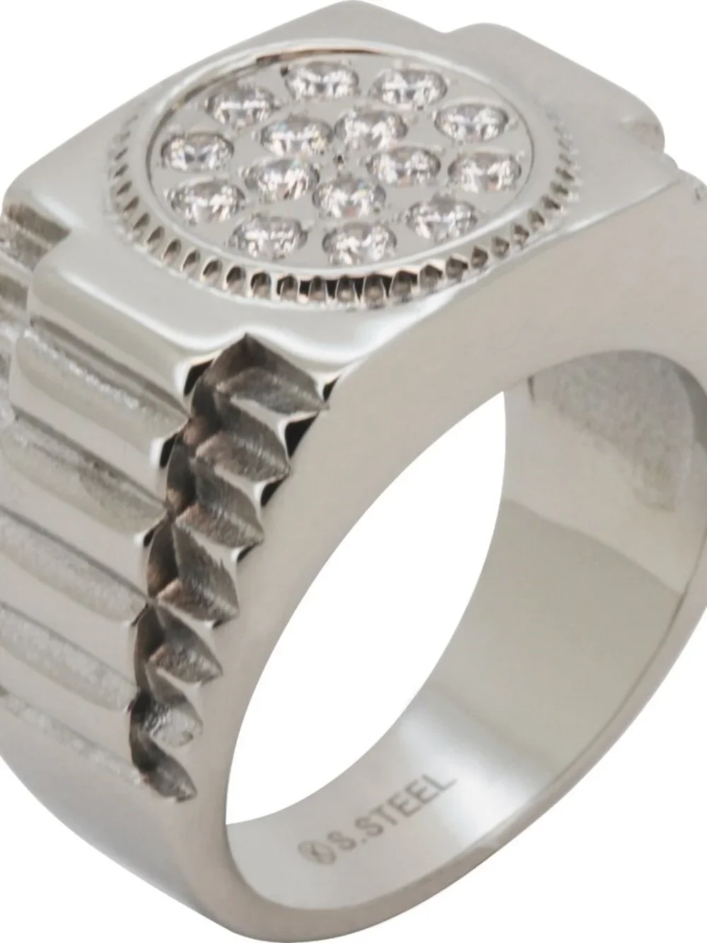 316L Stainless Steel 18k Gold Plated AAA Cubic Zirconia Pavé Cluster Signet Ring
